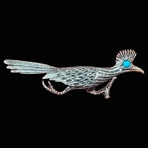 J.Ritter Silvertone Pin Brooch Roadrunner With Turquoise Colored Eye